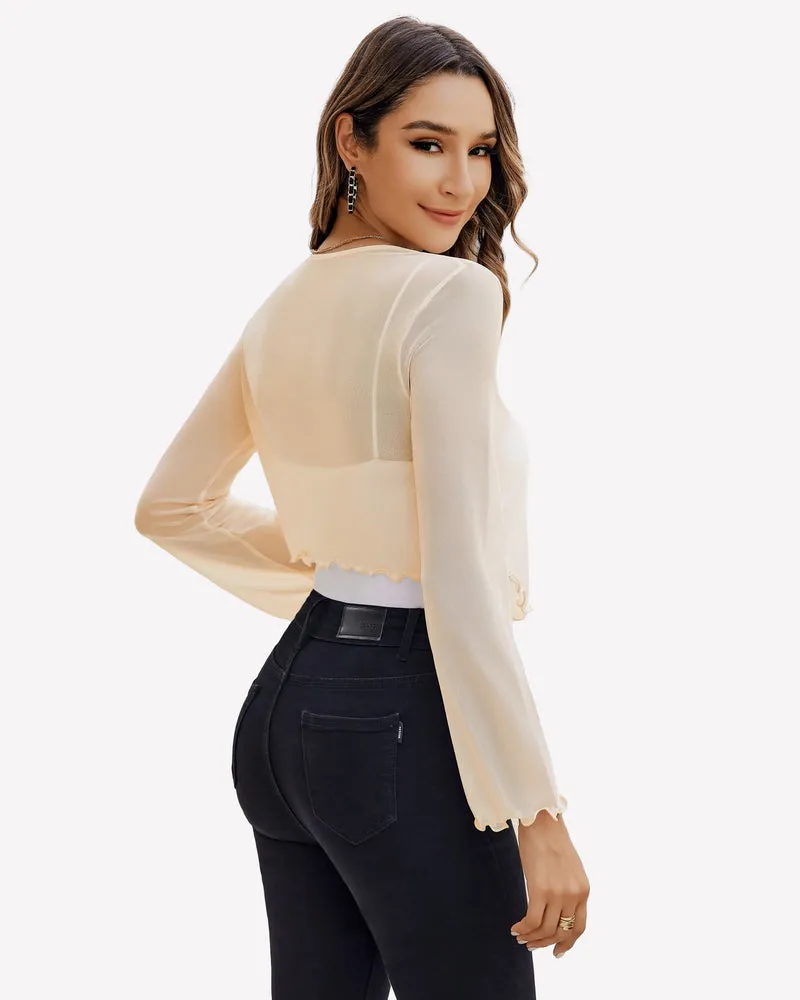 Sheer Shrug Tie Front Mesh Shawl Top