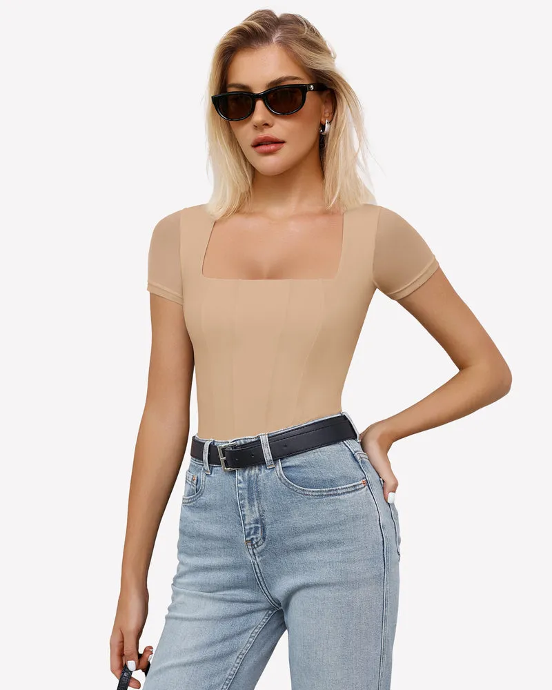 Square Neck Mesh Double Body Suit