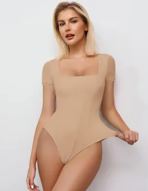 Square Neck Mesh Double Body Suit