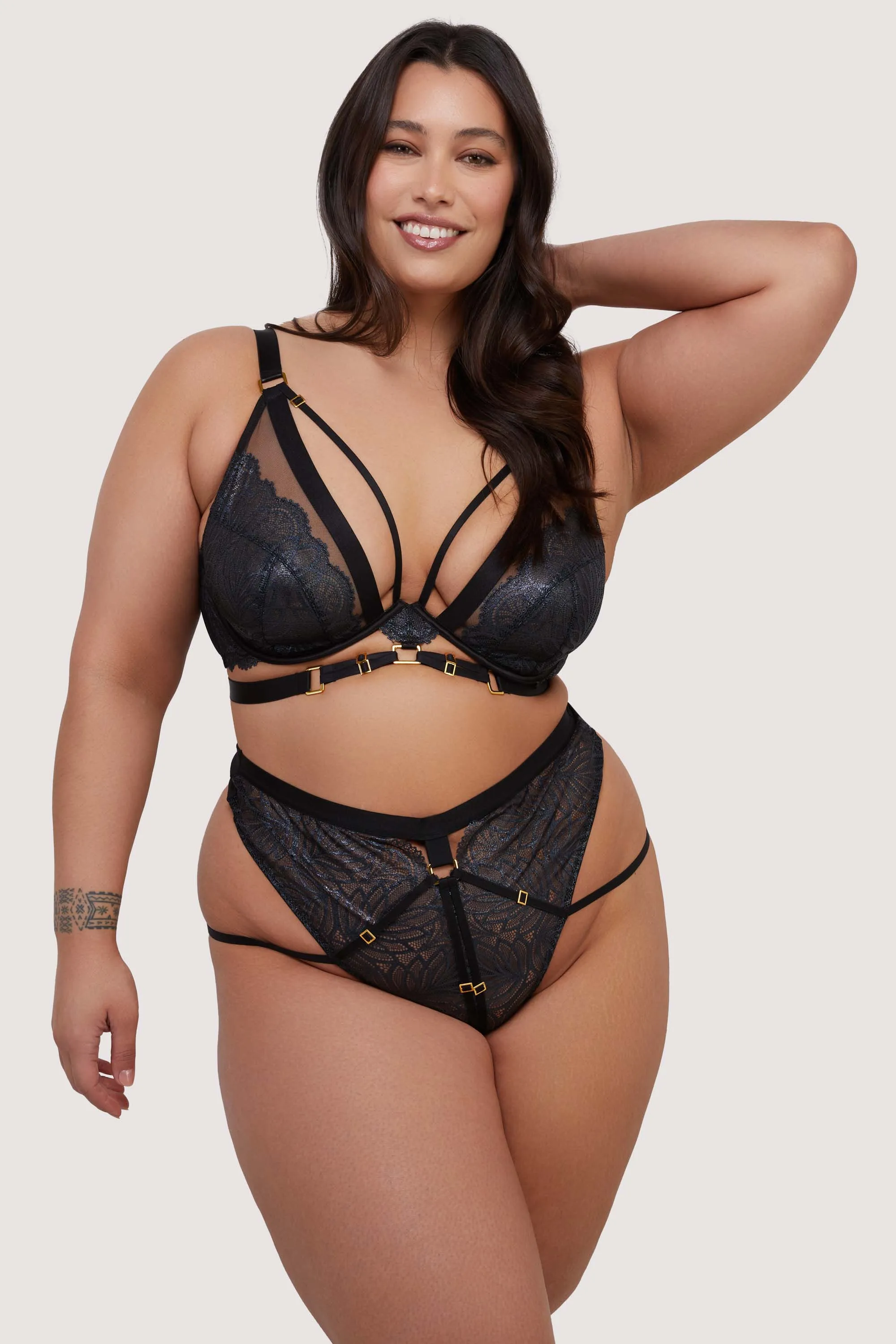 Tabitha Black Wet-Look Lace Set