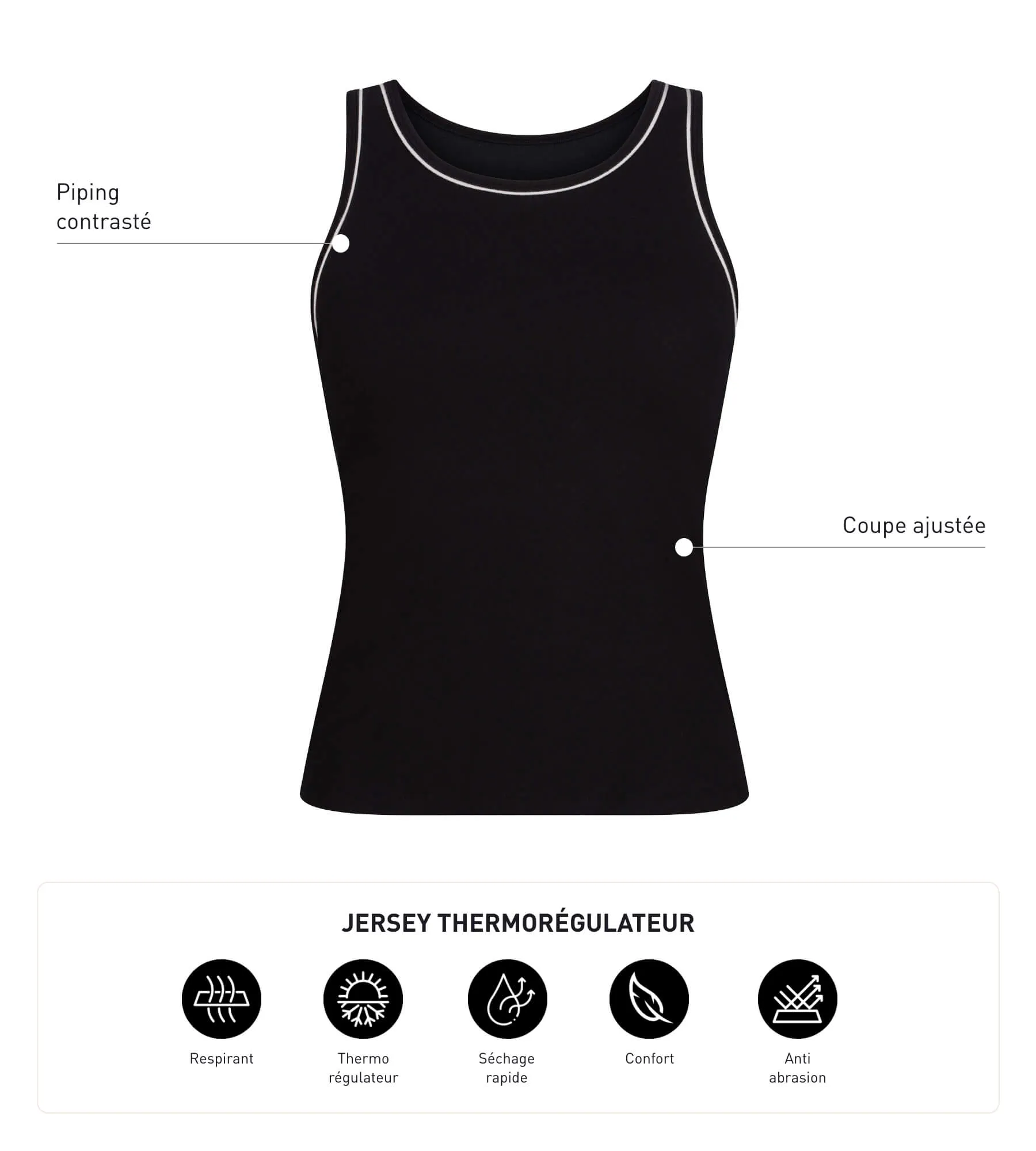 Thermoregulating women's sports tank top in black jersey Dim Move