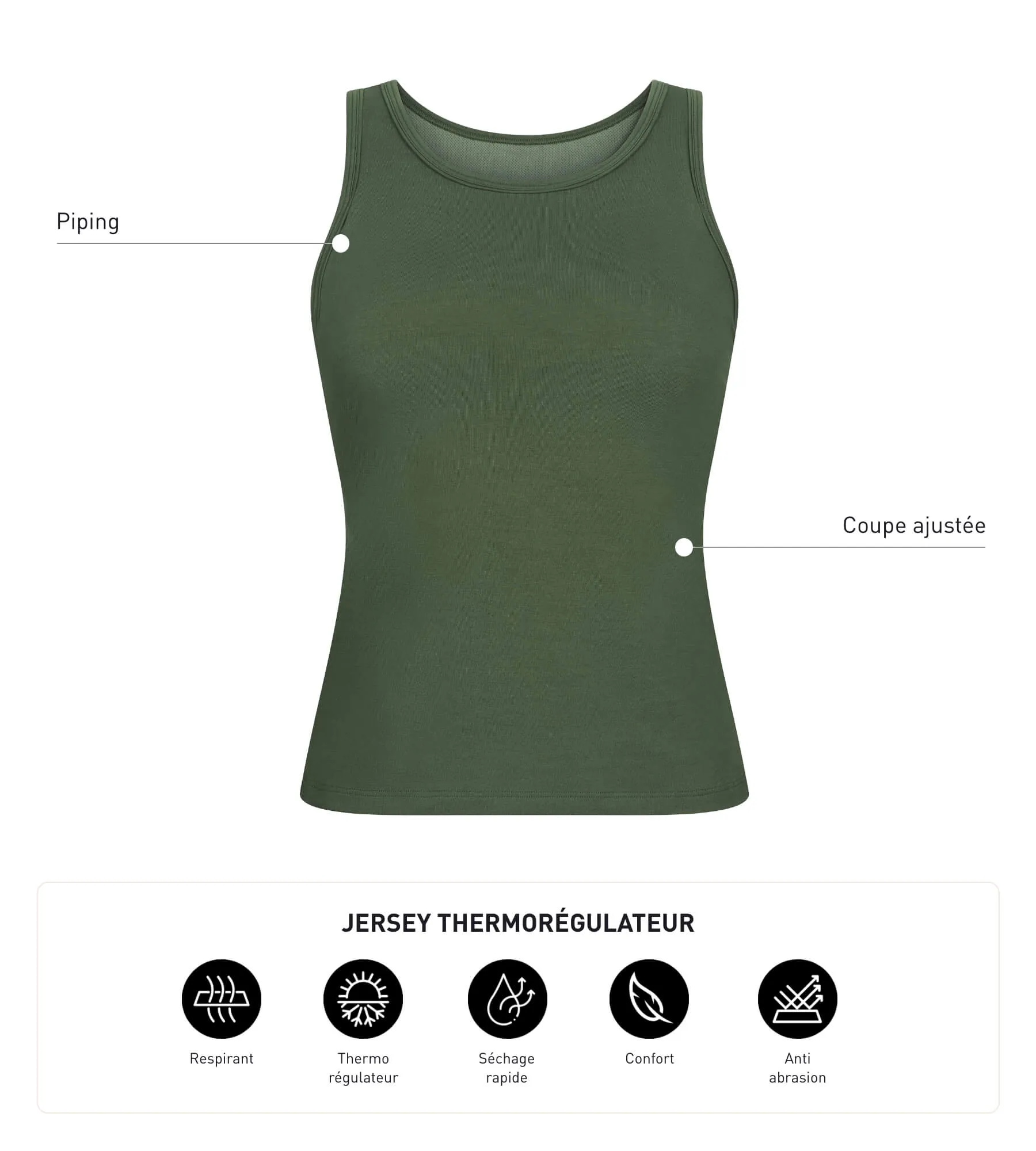 Thermoregulating women's sports tank top in khaki jersey Dim Move