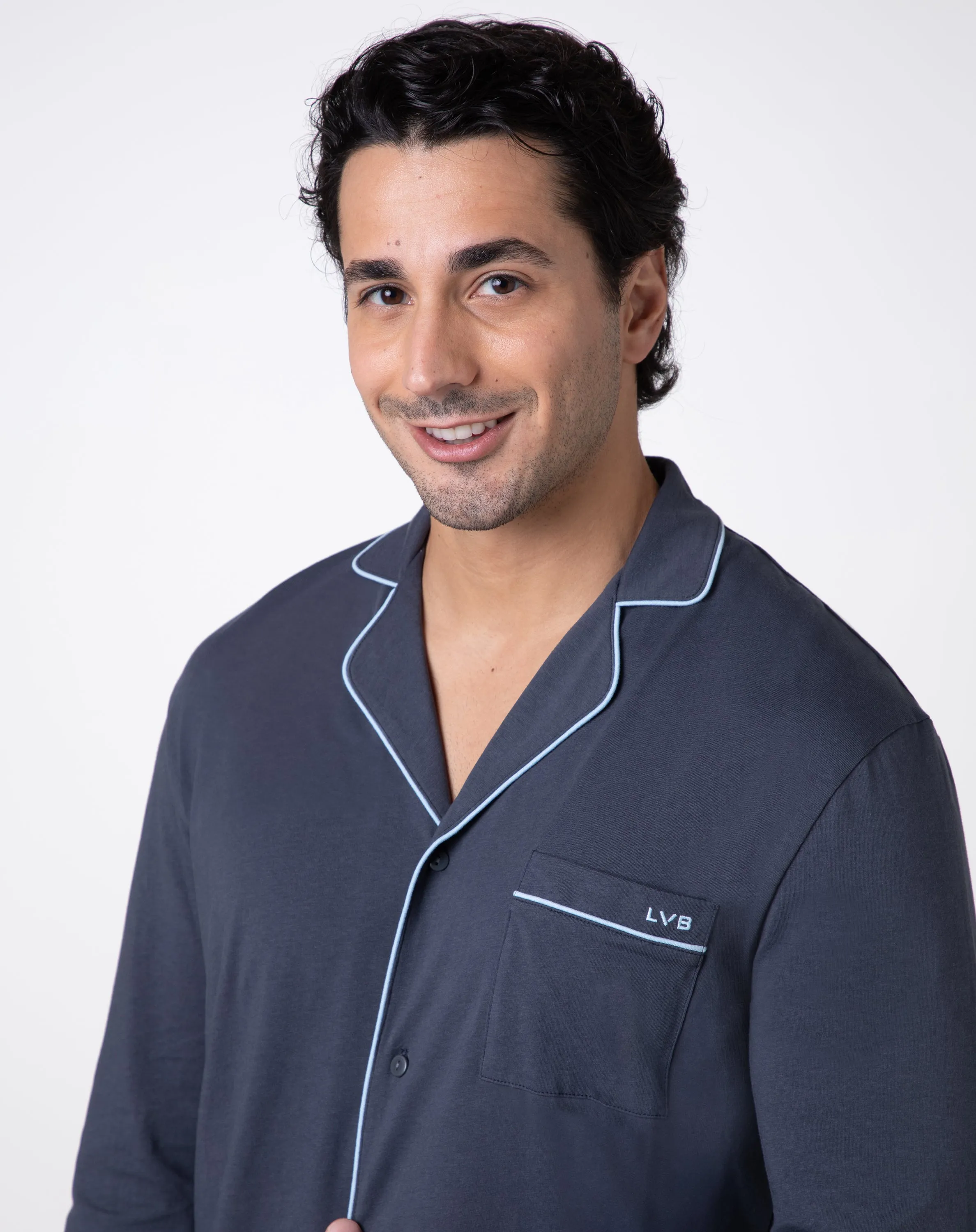 Unisex Slate Cotton Jersey Long Pajama Set