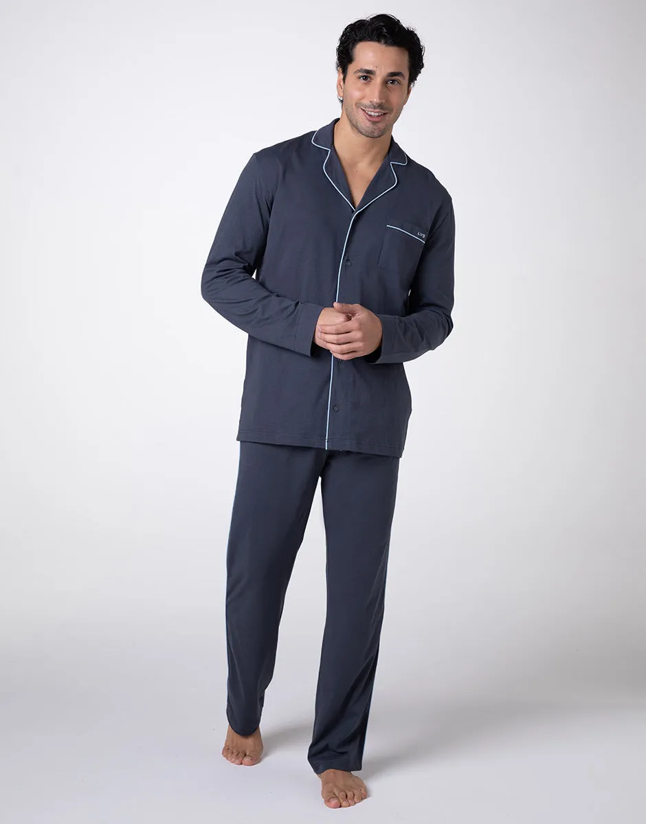 Unisex Slate Cotton Jersey Long Pajama Set