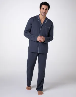 Unisex Slate Cotton Jersey Long Pajama Set