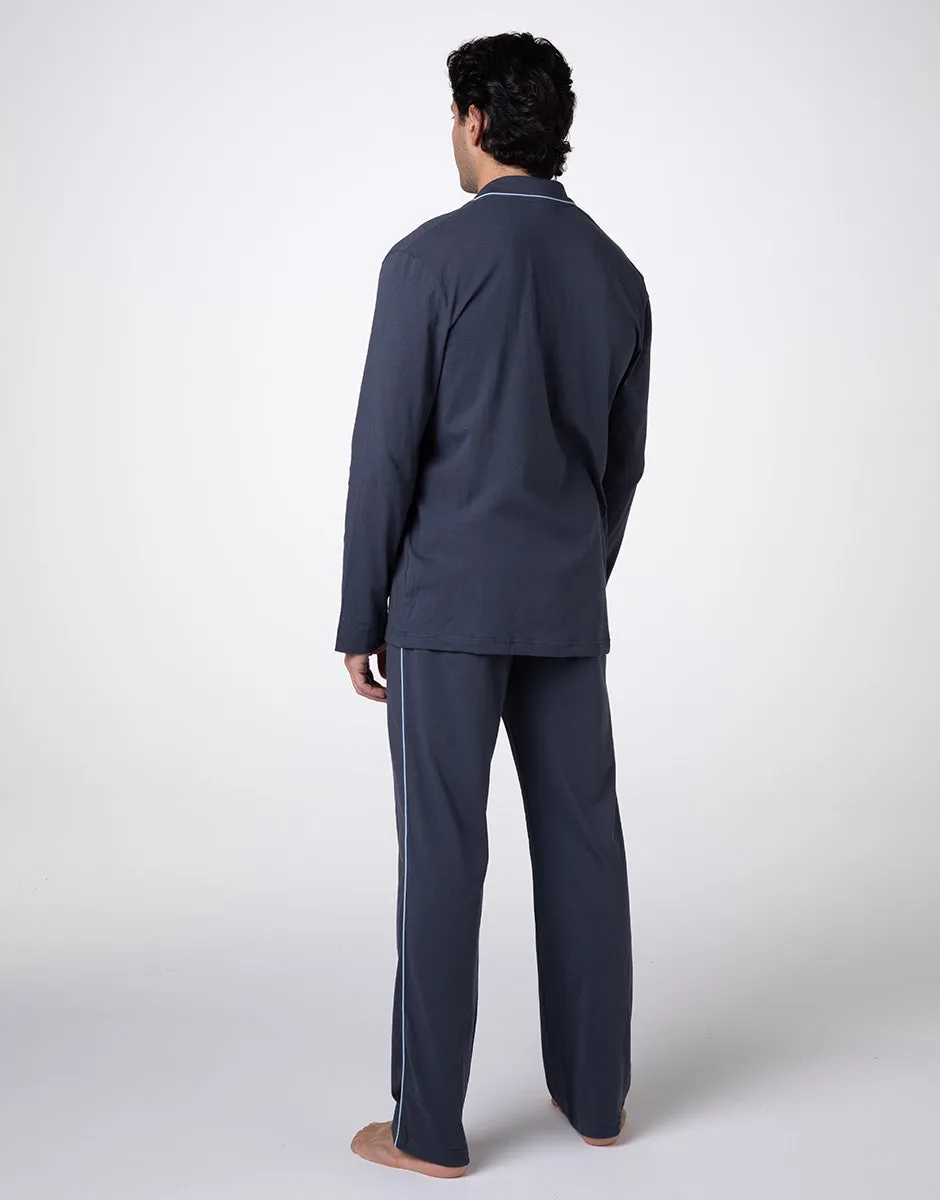 Unisex Slate Cotton Jersey Long Pajama Set
