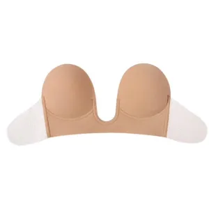 V Plunge Backless Strapless Bra - Beige