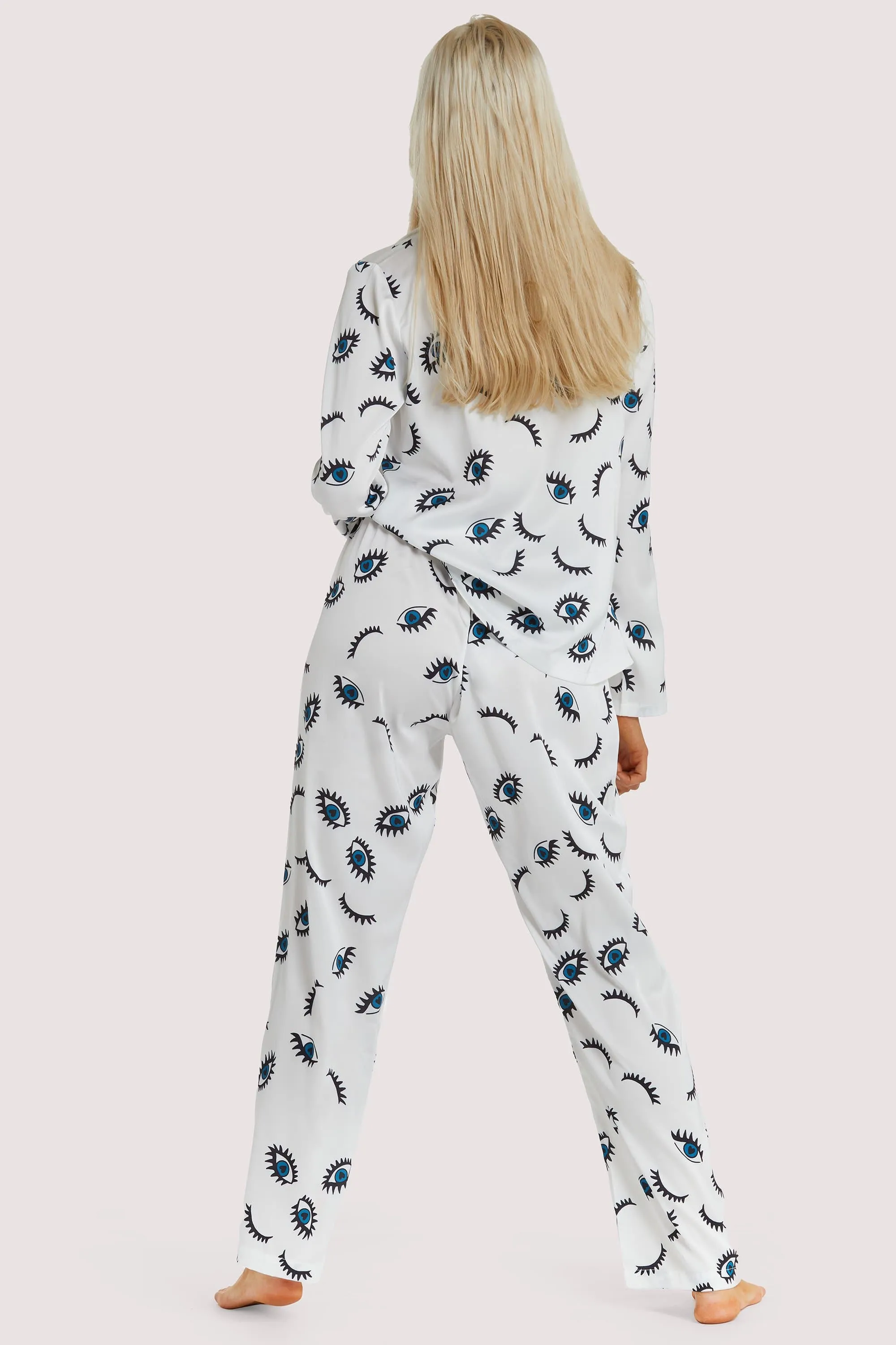 Winking Eye Print Satin Pyjama Set