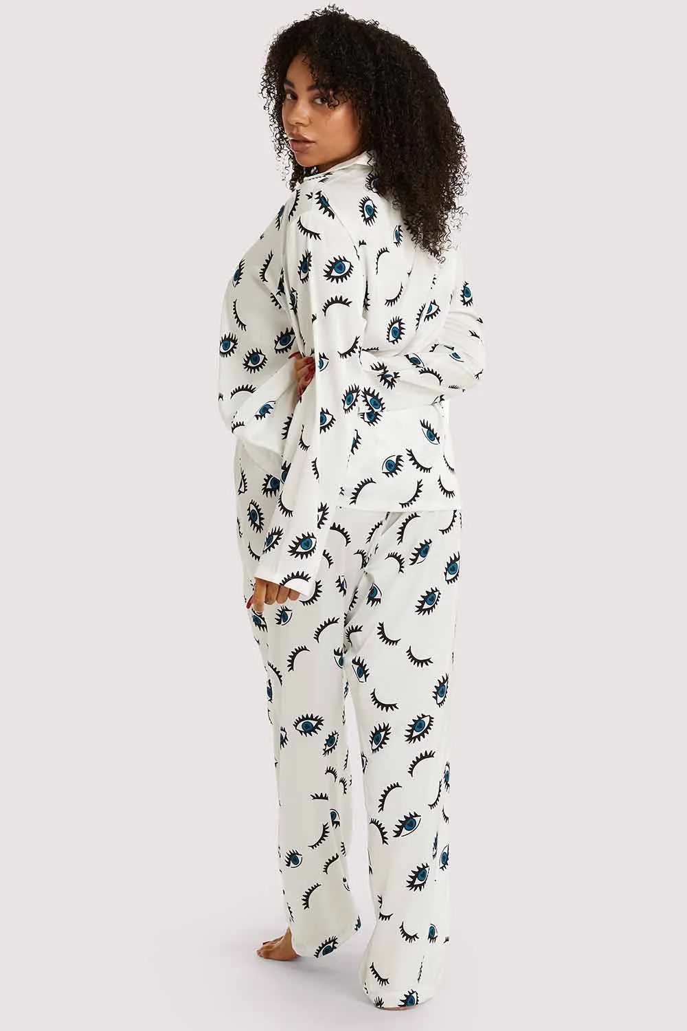 Winking Eye Print Satin Pyjama Set