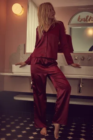 Wolf & Whistle Angela Wine Satin Pyjama Set