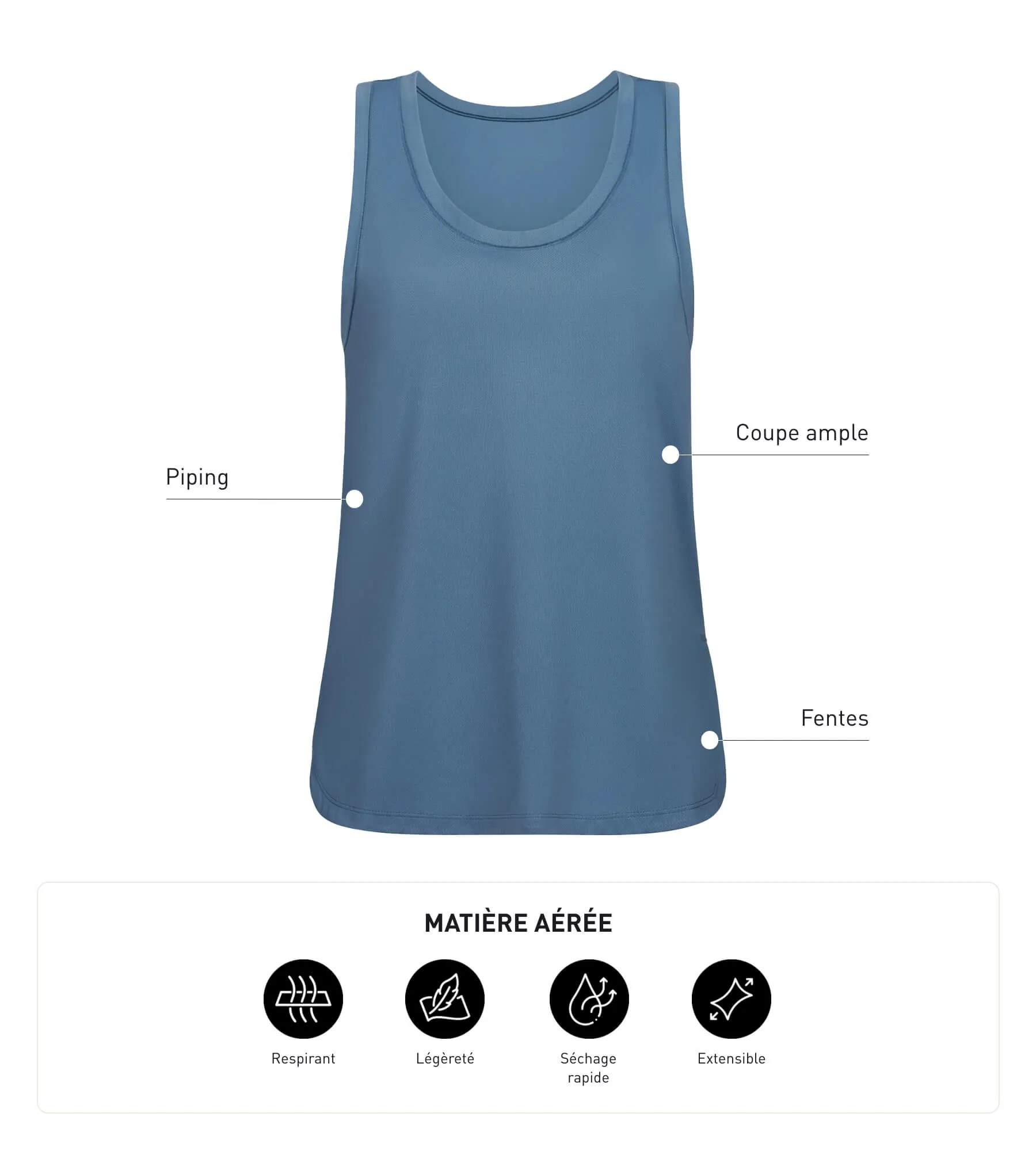Women's long viscose sports tank top Blue Jean Dim Move