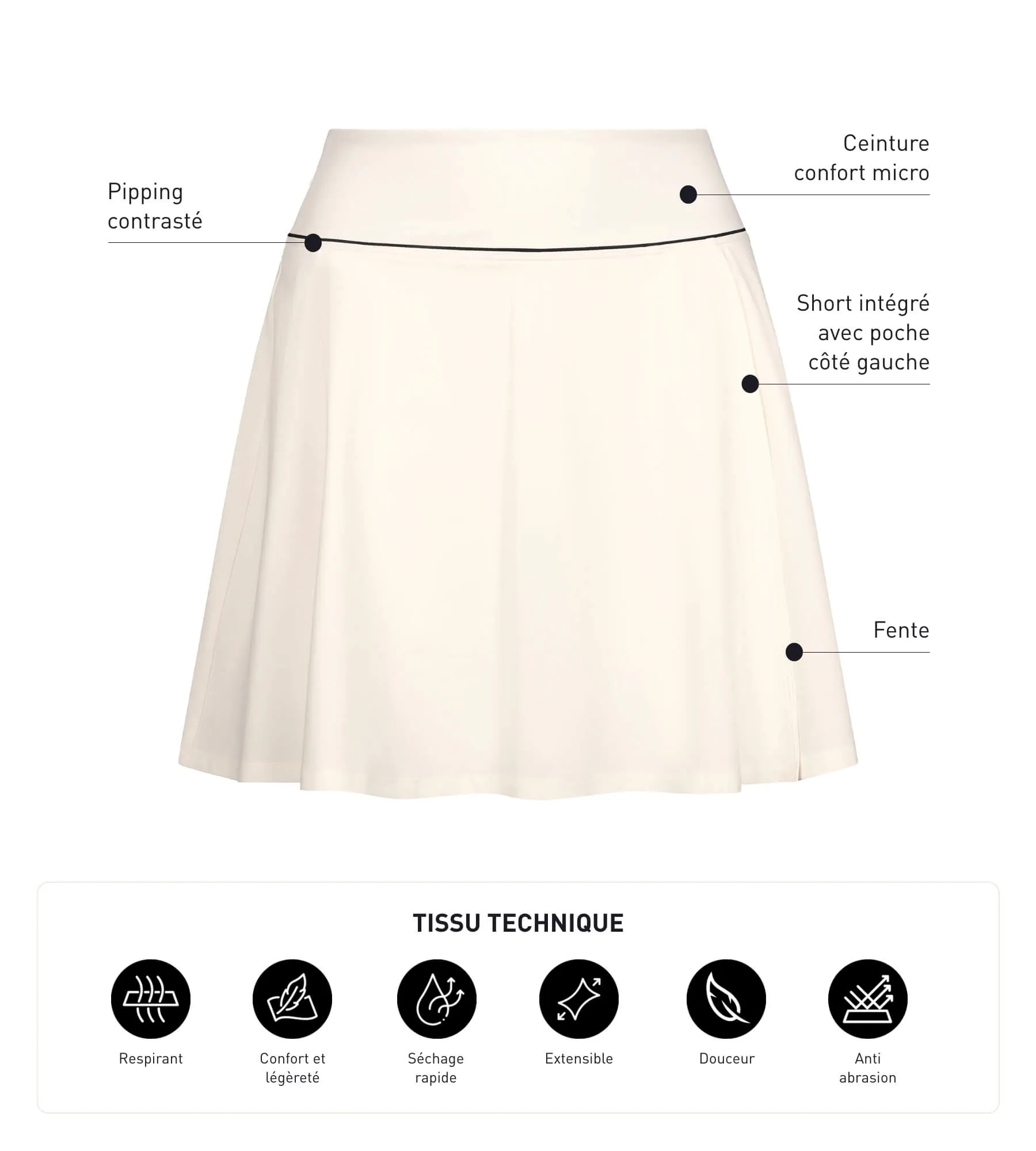 Women's microfibre short skirt Dim Move Ecrue