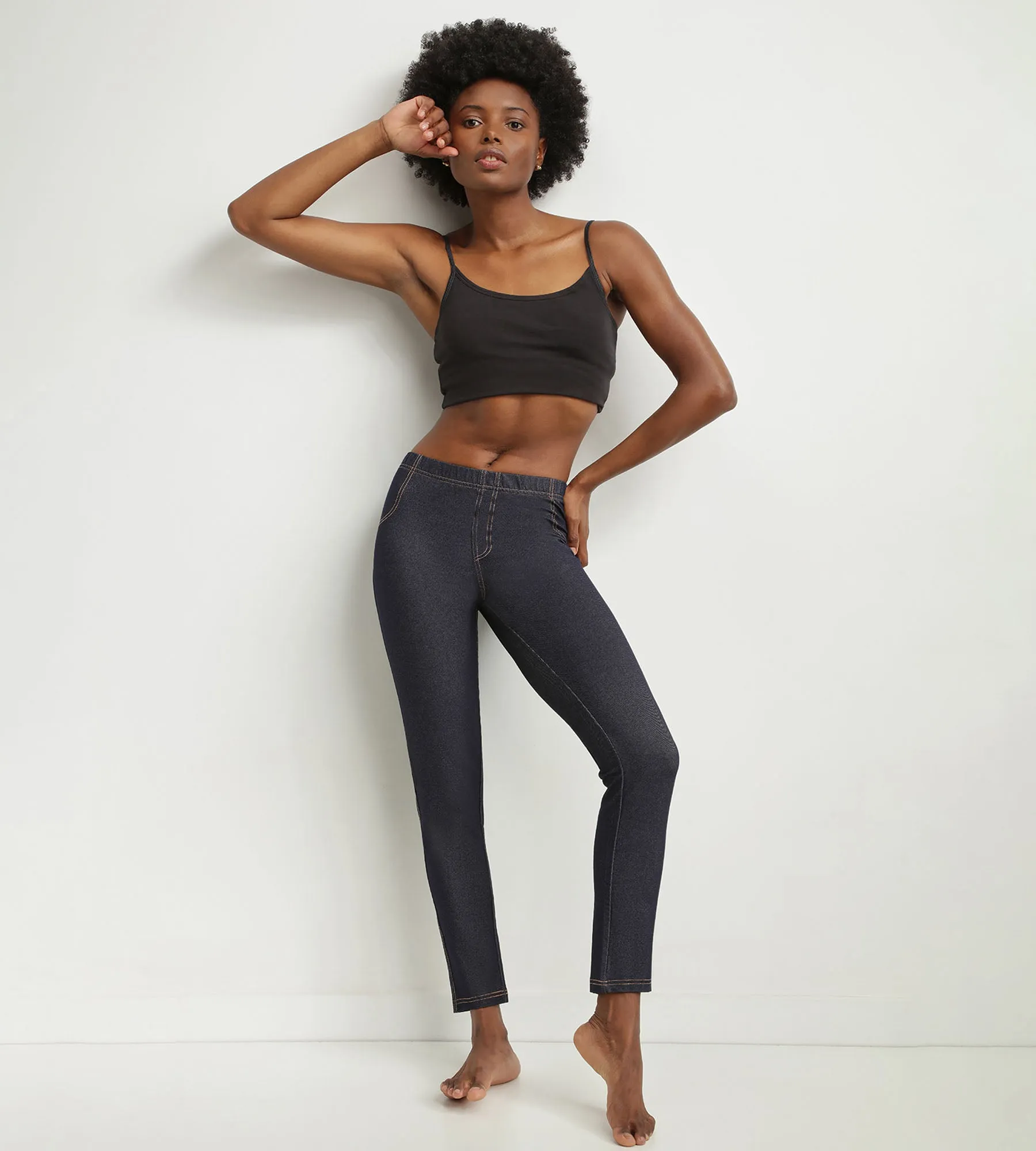 Women's navy-blue denim leggings with pockets Dim Relax & Go