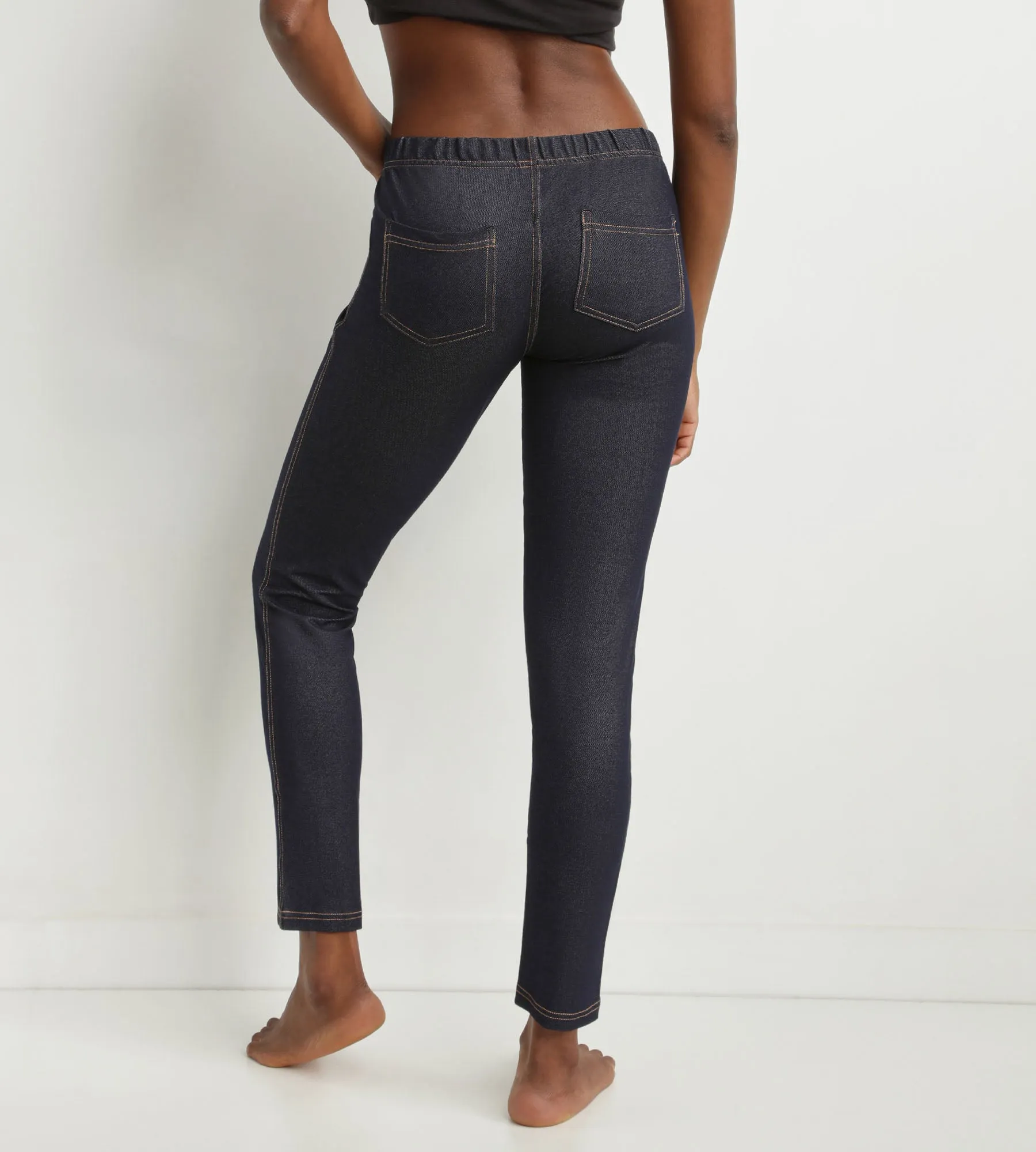 Women's navy-blue denim leggings with pockets Dim Relax & Go