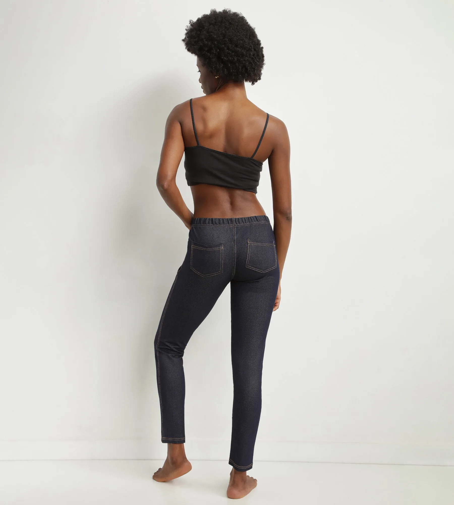 Women's navy-blue denim leggings with pockets Dim Relax & Go
